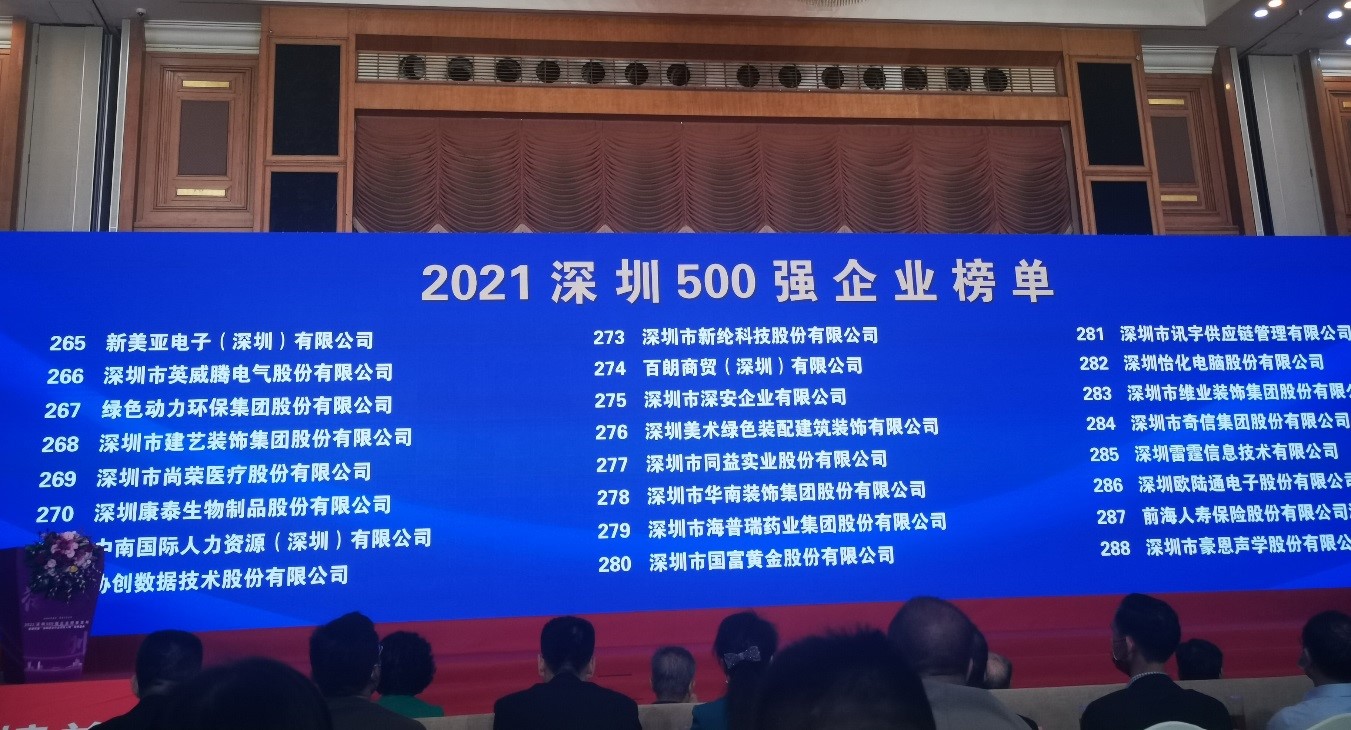 Galaxy银河国际上榜2021深圳企业500强